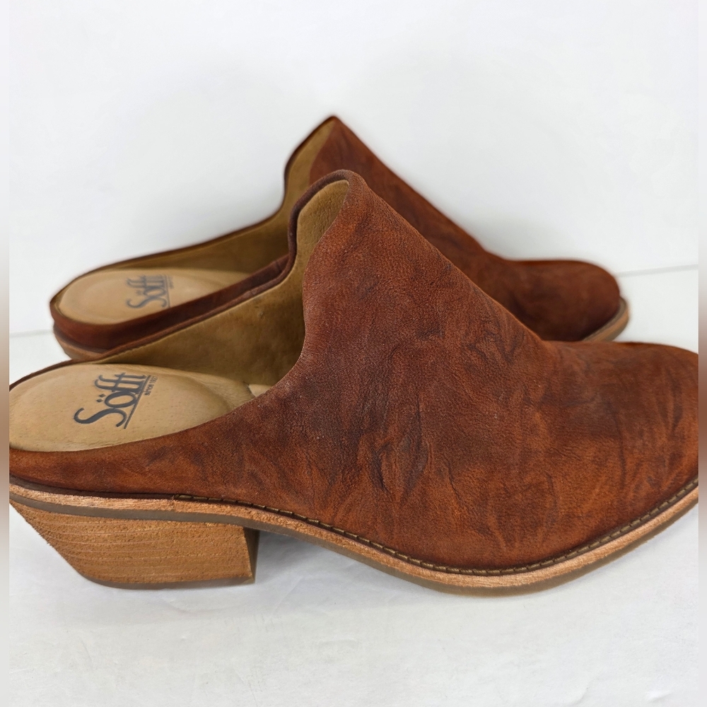 Sofft Ameera Cognac Suede Textured Western Shoes Leather Mule Clogs Size 8.5M - Picture 8 of 16